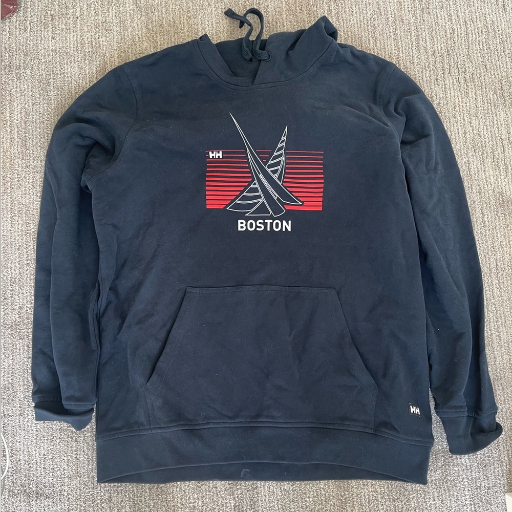 Helly Hansen Navy Hoodie with Red and White Sail Graphic